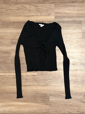 American Eagle Ribbed & Frilled Front-Tie Cardigan